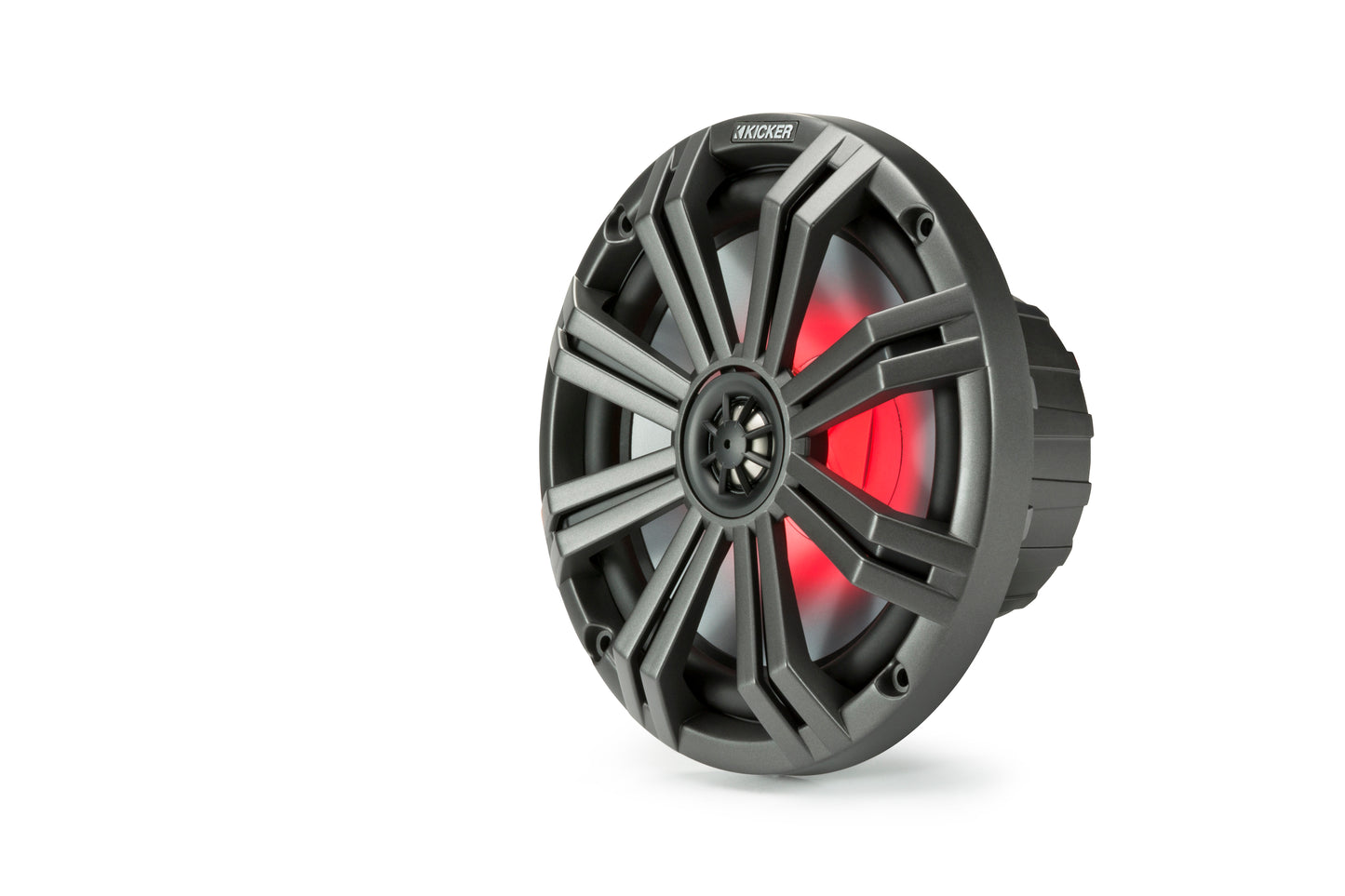 Kicker 45KM84L KM 8" Marine Coaxial Speakers 4-Ohm 300W With Multi Color LEDs & Charcoal White Grilles