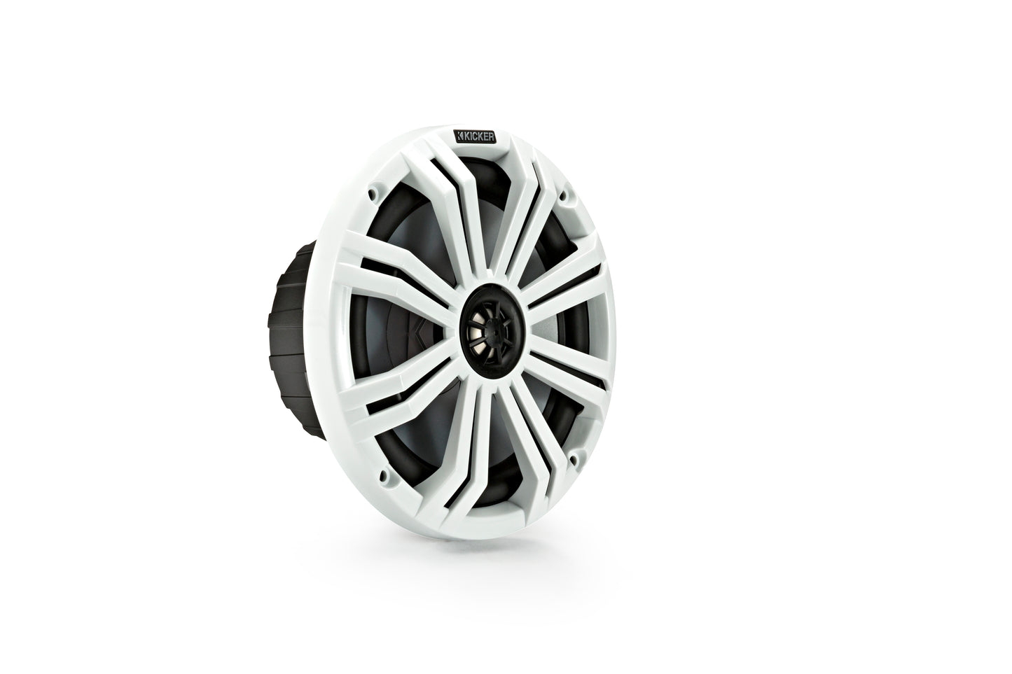 Kicker 45KM84L KM 8" Marine Coaxial Speakers 4-Ohm 300W With Multi Color LEDs & Charcoal White Grilles