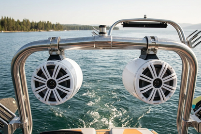 Kicker KMFC65W 6.5" Marine Coaxial Tower Speakers Pair w/ LED – White