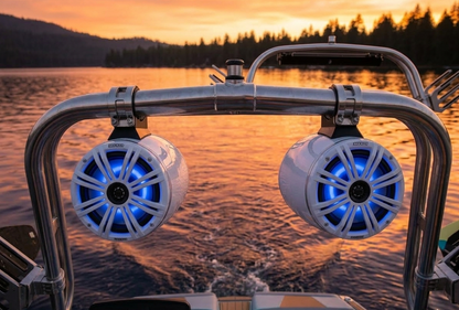 Kicker 46KMFC8W 8" Marine Coaxial Tower Speakers Pair w/ LED – White