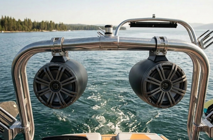 Kicker 46KMFC8 8" Marine Coaxial Tower Speakers Pair w/ LED – Charcoal