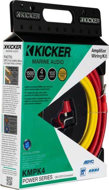 Kicker 47KMPK4 4-Gauge Marine Amplifier Power Kit With Fuse and Wiring