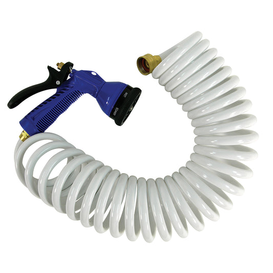 Whitecap 25 White Coiled Hose wAdjustable Nozzle P0441