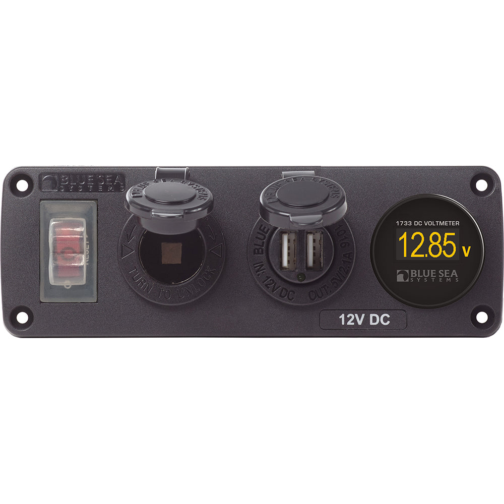 Blue Sea 4366 Water Resistant USB Accessory Panel  Circuit Breaker 12V Socket Dual USB Charger Mini Voltmeter 4366