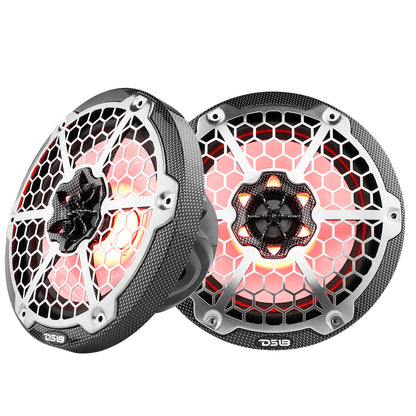 DS18 HYDRO 8 2Way Marine Speakers wRGB LED Lights 450W  Black Carbon Fiber CF8