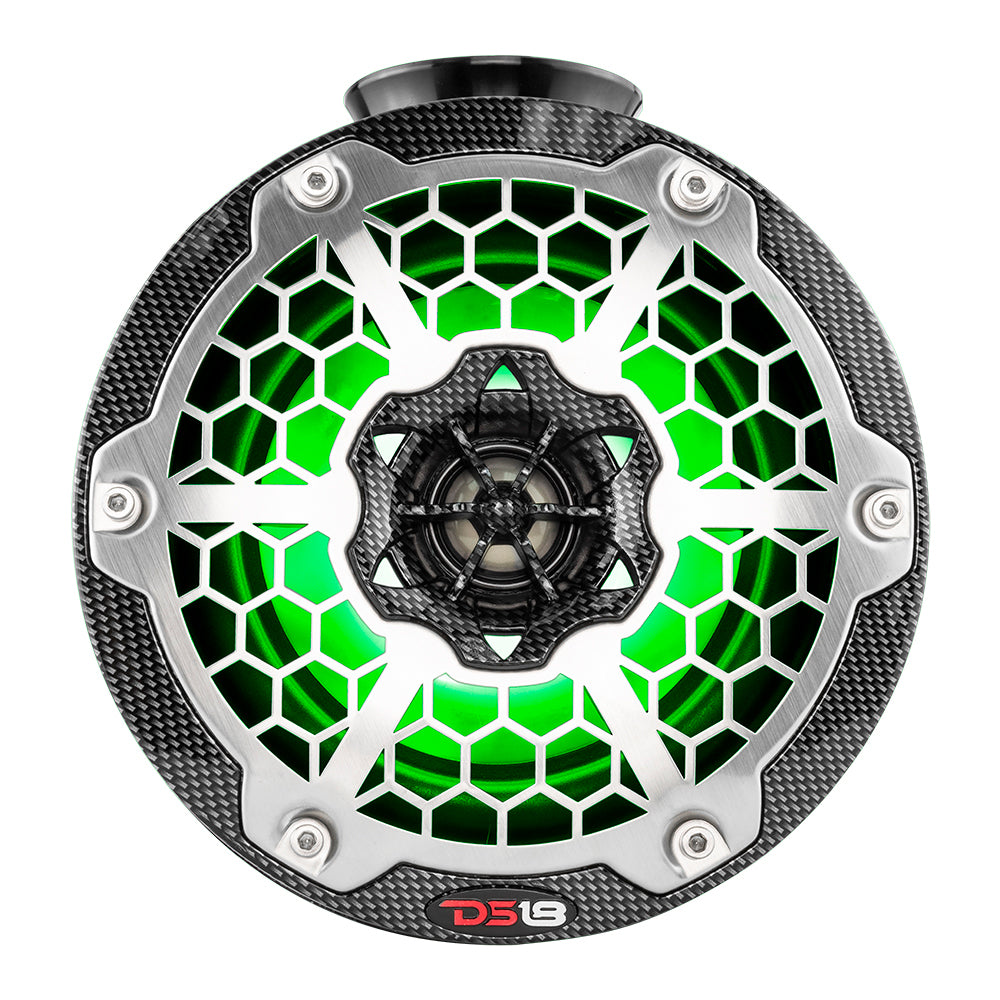 DS18 HYDRO 65 Compact Wakeboard Pod Tower Speaker wRGB LED Lights  375W  Black Carbon Fiber CFPS6
