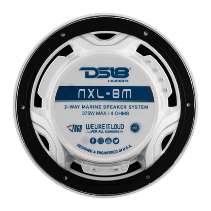 DS18 New Edition HYDRO 8 2Way Marine Speakers wRGB LED Lighting 375W  White NXL8MWH