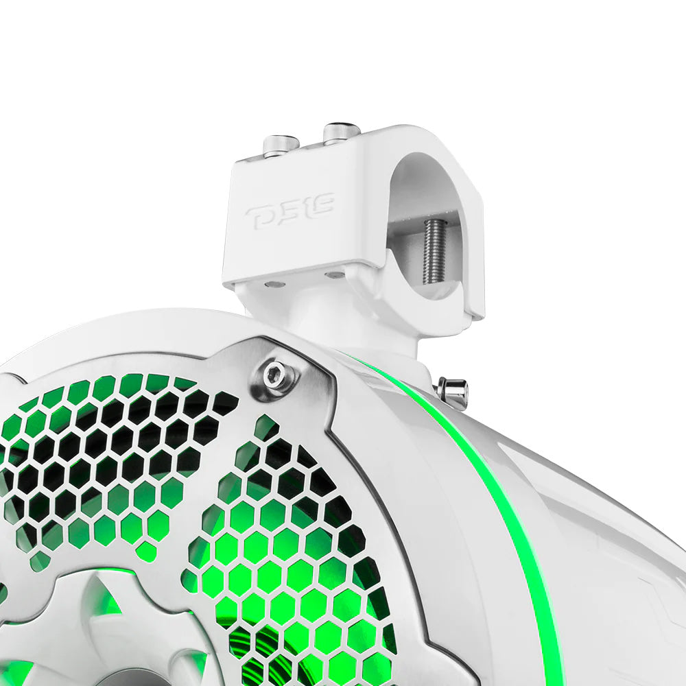 DS18 HYDRO 10 Neodymium Marine Towers wBuiltIn Passive Radiator 1 Driver  RGB LED Lights  900W  White NXLX10TPNEOWH