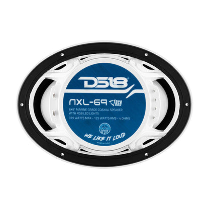 DS18 HYDRO 6 x 9 2Way Marine Speakers wIntegrated RGB LED Lights  375W  White NXL69WH