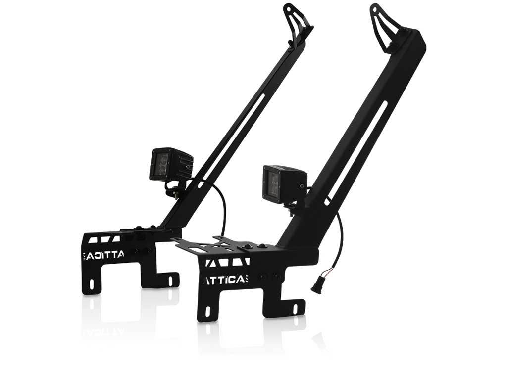 Attica 4x4 18-24 Wrangler/20-24 Gladiator Frontier Series A Pillar Light Mount Bracket-blck-pwder Coated - Cube, Round, Rectangular, & Oval Light Mounts & Brackets