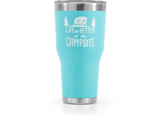 Camco Life IS Better AT The Campsite Tumbler, Painted Cool Blue, 30OZ - Insulated Drinkware