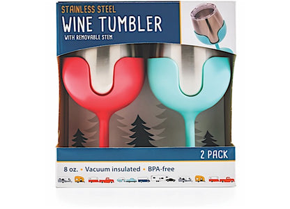 Camco Life IS Better AT The Campsite Wine Tumbler Set (Blue/pink) - Insulated Drinkware
