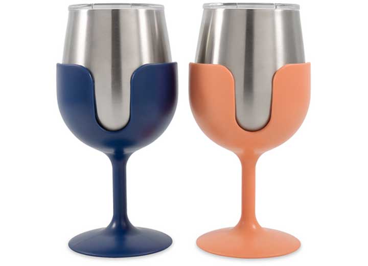 Camco Libatc, Wine Tumbler 2-PACK, 8OZ. (Navy/peach) - Insulated Drinkware