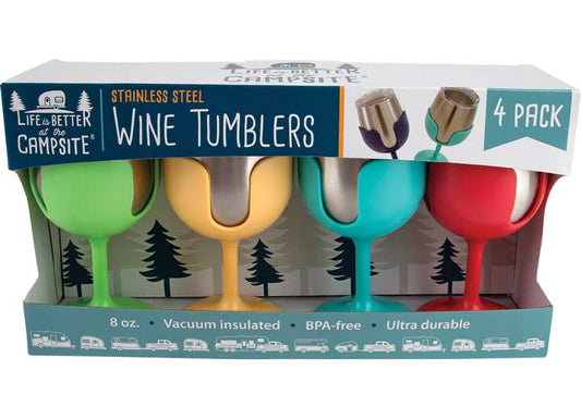 Camco Libatc - Wine Tumbler 4-PACK, 8OZ. (Green/yellow/blue/pink) - Insulated Drinkware