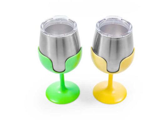 Camco Life IS Better AT The Campsite Wine Tumbler Set (Green/yellow) - Insulated Drinkware