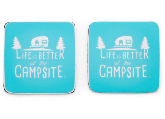 Camco Life IS Better AT The Campsite Coasters, Neoprene, Life IS Better AT The Campsite Blue Design - Coasters