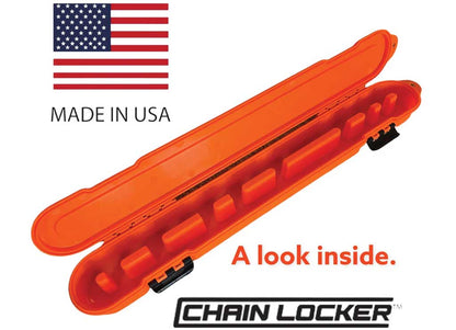 Chainlocker USA Original Chain Locker Chainsaw Chain Storage, Single Row, Fits UP TO 20IN, Orange - Chainsaw Chain Storage