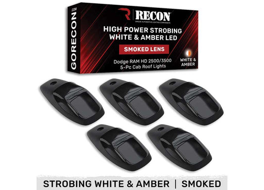Recon Truck Accessories 19-C Ram 2500/3500(5PC Set)smoked Cab Roof Kit W/white & Amber Strobe & Running - Roof & Cab Marker Lights