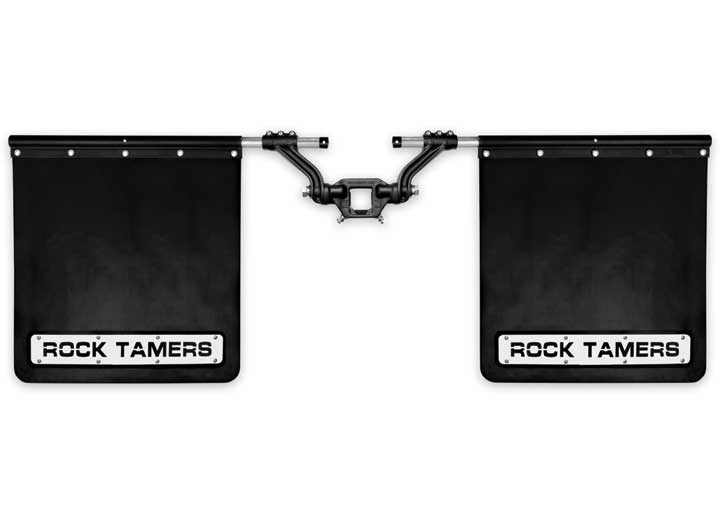Rock Tamers, LLC Rock Tamers Mudflap System, Matte Black W/ SS Trim Plates For 2IN Hitch - Hitch Mounted & RV Mudflaps