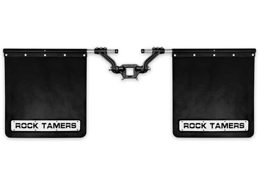 Rock Tamers, LLC Rock Tamers Mudflap System, Matte Black W/ SS Trim Plates For 2IN Hitch - Hitch Mounted & RV Mudflaps