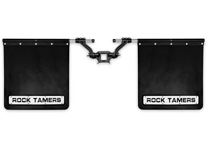 Rock Tamers, LLC Rock Tamers Mudflap System, Matte Black W/ SS Trim Plates For 2.5IN Hitch - Hitch Mounted & RV Mudflaps