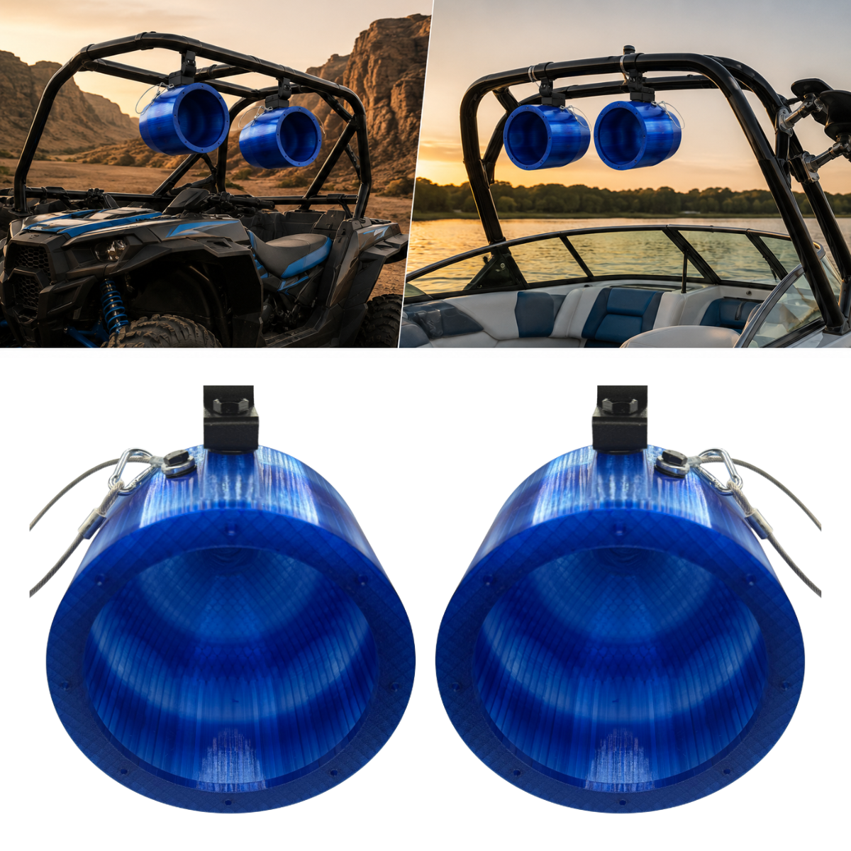 6.5” & 8” Marine Speaker Pods for Boats, Golf Carts, ATV & UTV | 360° Swivel Roll Bar Mounts - RockPods