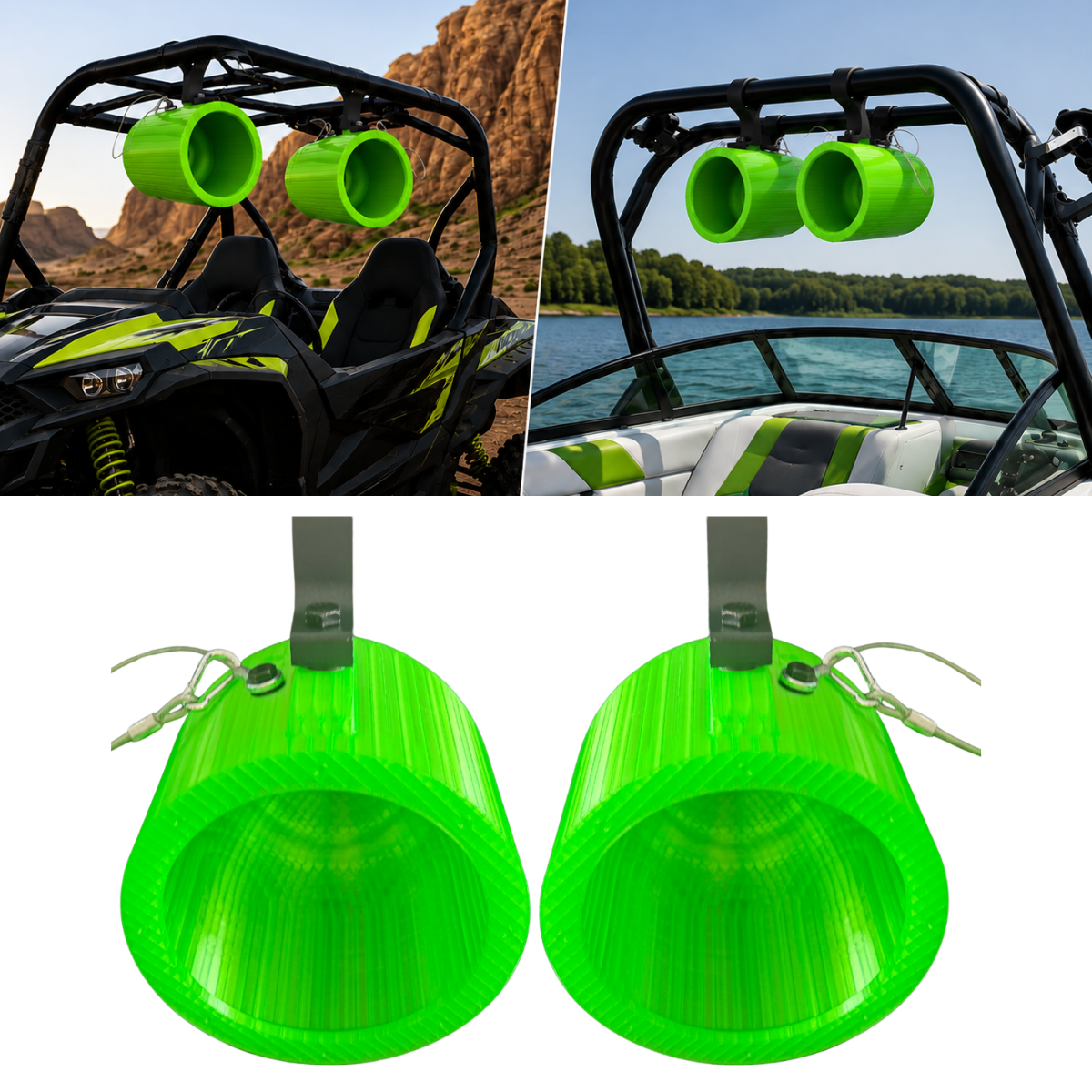 6.5” & 8” Marine Speaker Pods for Boats, Golf Carts, ATV & UTV | 360° Swivel Roll Bar Mounts - RockPods