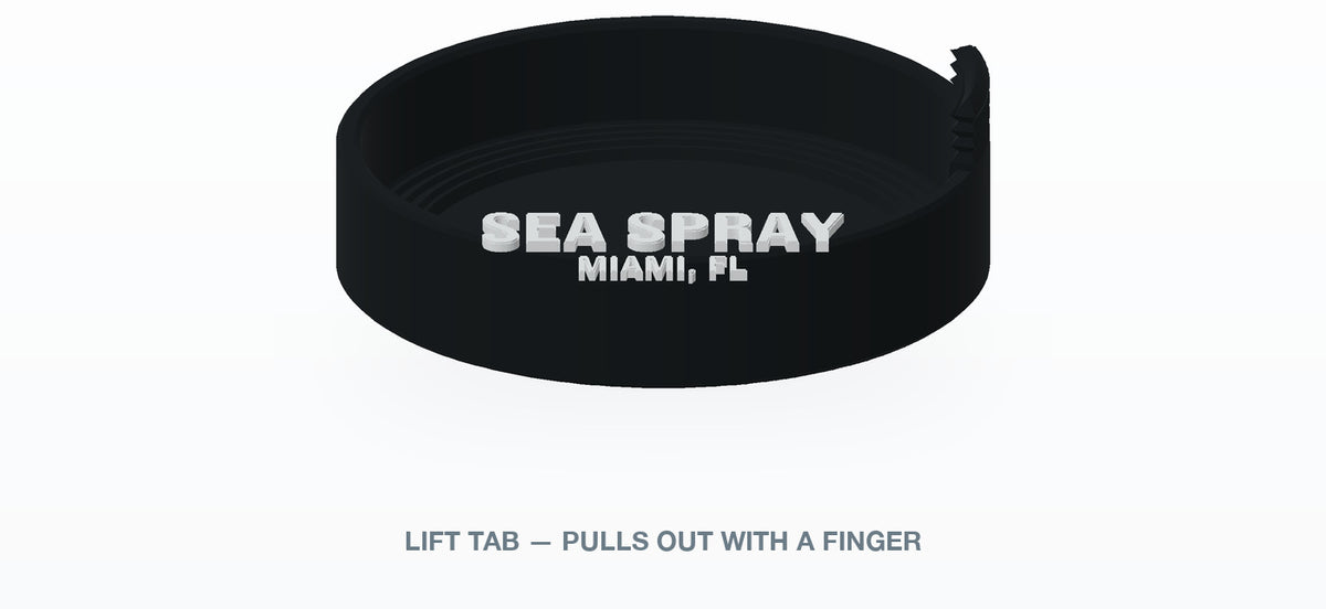The moulded lift tab on the coaster rim, which pulls the insert out of a cup holder with one finger